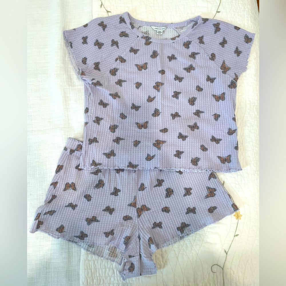 American Eagle Spring Butterfly Waffle Pajama Shorts Set